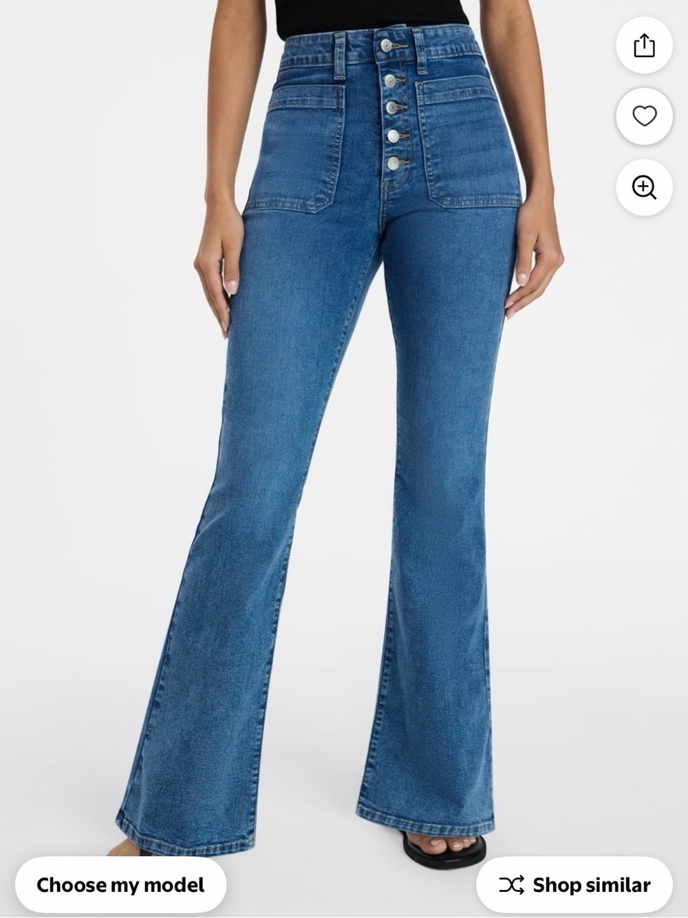 Time and Tru Women's Patch Pocket Flare Jeans, 31" Inseam, Sizes 2 - Picture 4 of 7